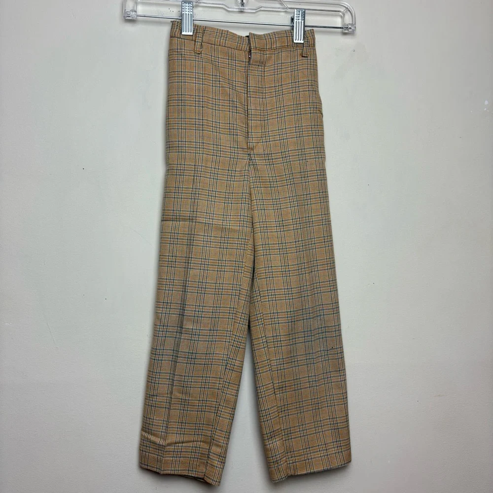Sears & Roebuck Perma Prest Pants Slacks Plaid Tan Boys Size 6 Vintage 1960s 70s